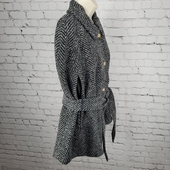 Draper James Black White Wool Blend Tweed Belted Sleeveless Cape Coat Size M/L - Picture 15 of 16